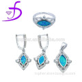 Rhodium plated 925 sterling silver opal dinner set